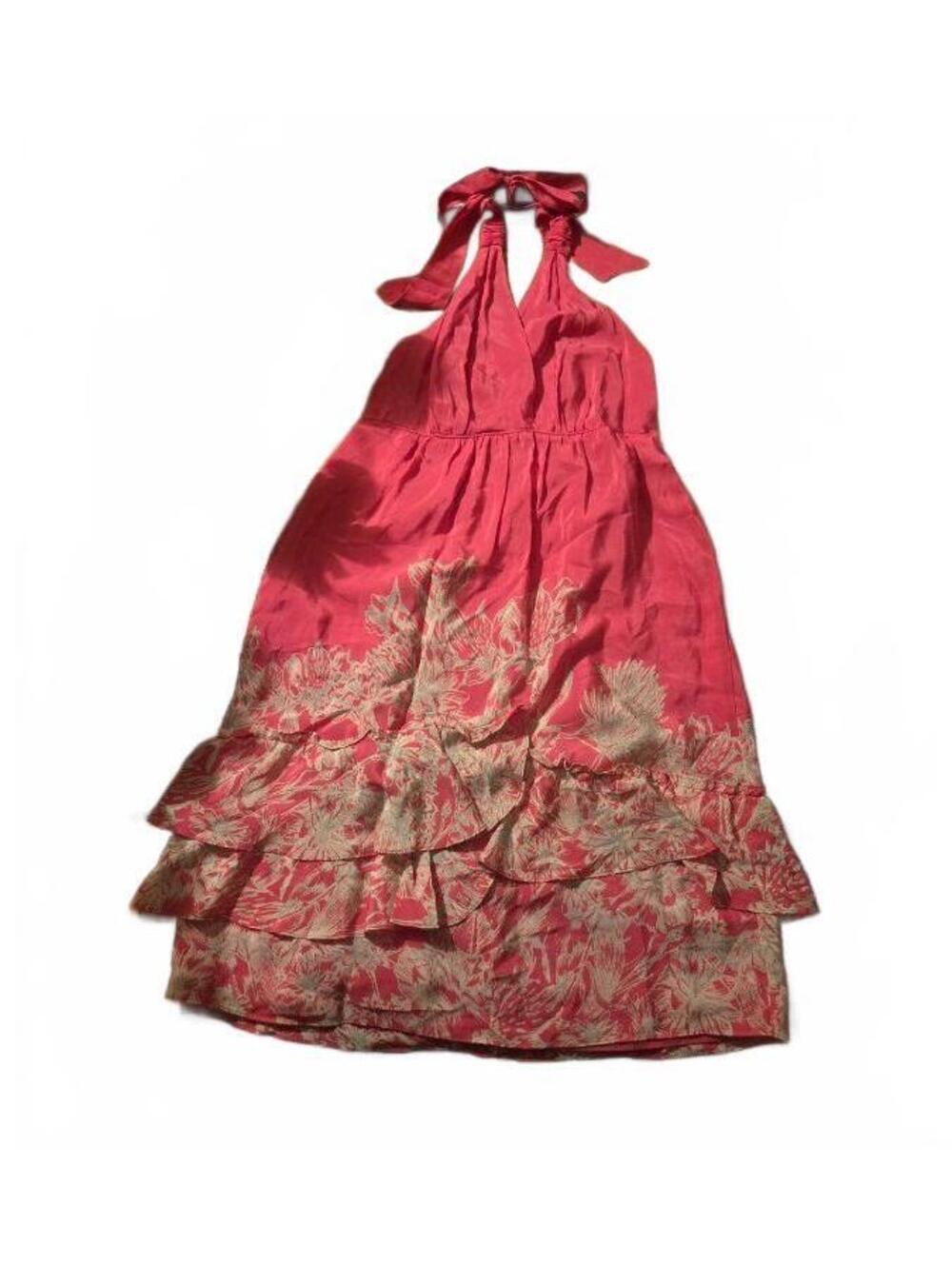 Banana Republic Heritage Silk Floral Halter Ruffle Dress Sz 8